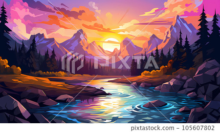 手绘卡通唯美的户外风景插画 105607802