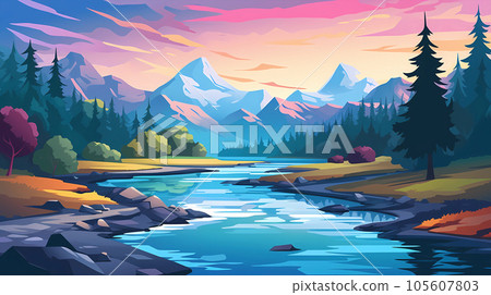 手绘卡通唯美的户外风景插画 105607803