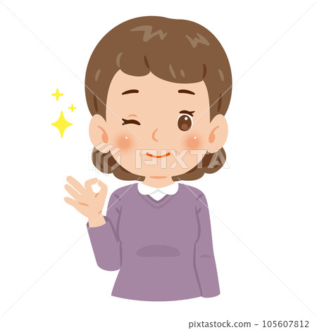 OK標誌中年婦女上半身 OK標誌中年婦女上半身 105607812