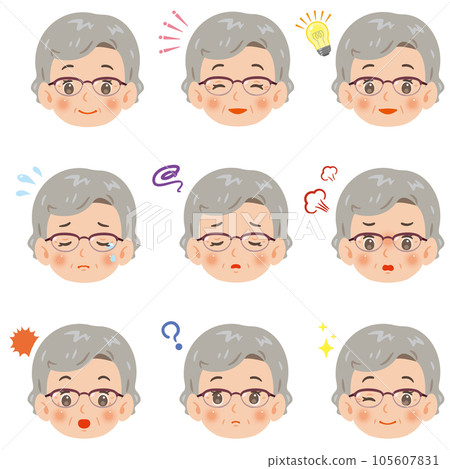 Facial expression set elderly woman face only 105607831