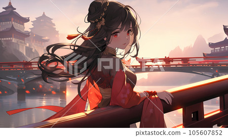 Hand drawn cartoon beautiful ancient costume anime girl illustration 105607852