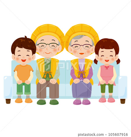 Elderly people and children wearing Chanchanko sitting on the sofa 2 Elderly people and children wearing Chanchanko sitting on the sofa 2 105607916