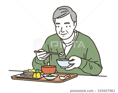 微笑著吃東西的亞洲老人 105607961