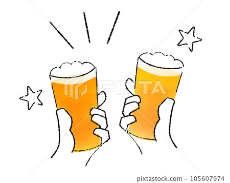 hand drawn illustration of hands toasting with beer hand drawn illustration of hands toasting with beer 105607974