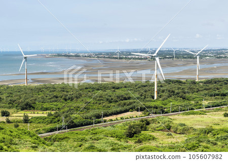 Wind power systems at Houlong Cape of Good Hope Scenic Area in Miaoli, Taiwan. Wind power systems at Houlong Cape of Good Hope Scenic Area in Miaoli, Taiwan. 105607982