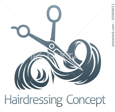 Hairdresser Salon Scissors Cutting Lock Of Hair Hairdresser Salon Scissors Cutting Lock Of Hair 105608011