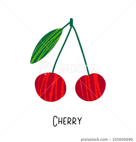 Cherry illustration with texture isolated on white 105608890