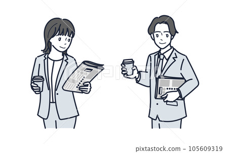 人物：一個穿西裝看報紙的女人，一個男人 105609319