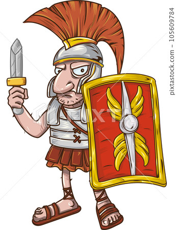 Cartoon roman centurion with sword and shield. vector illustration 105609784