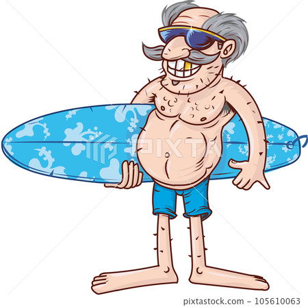 Senior man with surfboard on white background Senior man with surfboard on white background 105610063