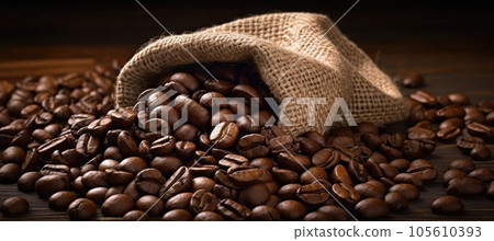 Coffee beans in a jute sack Coffee beans in a jute sack 105610393