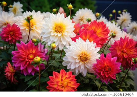 Full bloom closeup beautiful Dahlia flowers in the garden 105610404