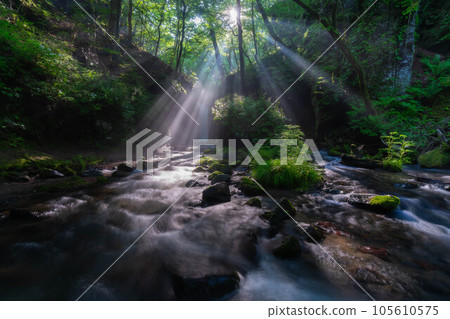 [Light beam material] Summer Tatsugaeshi Falls [Nagano Prefecture] 105610575