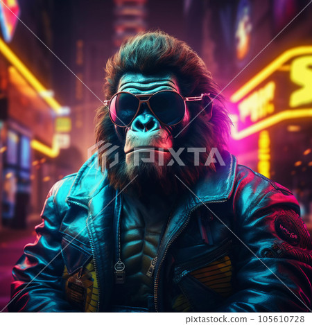 Epic Cyberpumk Gorilla Neon Retro Wave Style Epic Cyberpumk Gorilla Neon Retro Wave Style 105610728