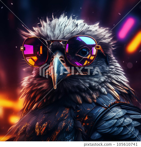 Epic Cyberpumk Bird Neon Retro Wave Style 105610741