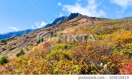Mt. Bandai climbing in autumn: Numanodaira to Tenguiwa (View of Mt. Bandai from the trail) 105610819