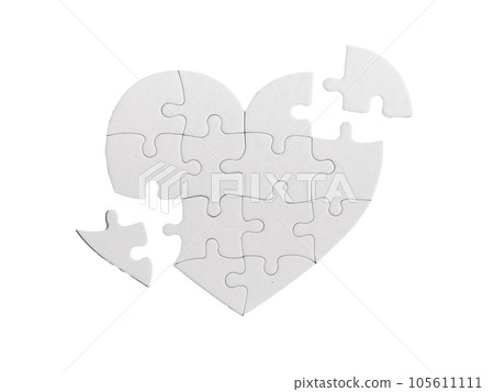 Heart puzzle with missing lacking separated pieces isolated on white background 105611111
