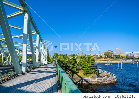 Tokyo cityscape in Japan View of Koto Ward "Nakanoshima Park" at the base of Aioi Bridge and Etchujima Campus of Tokyo University of Marine Science and Technology 105611213