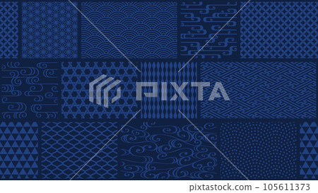 Dark blue Japanese pattern square and rectangular tile pattern background Dark blue Japanese pattern square and rectangular tile pattern background 105611373