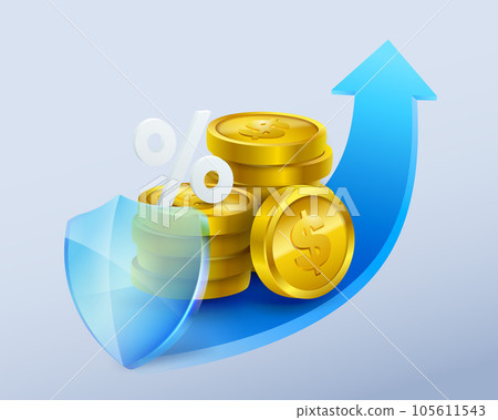 Protect deposit and interest bank finance symbol Money safety with clear crystal glass shield. Creative concept of stock market movement. Protect deposit and interest bank finance symbol Money safety with clear crystal glass shield. Creative concept of stock market movement. 105611543