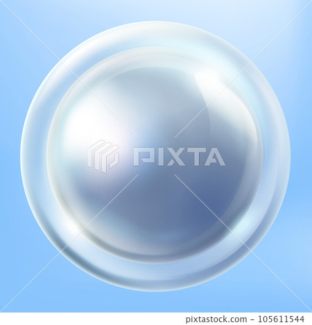 Transparent round glass button inside pearl blue molecule. isolated on a blue background. 3d vector illustration. Transparent round glass button inside pearl blue molecule. isolated on a blue background. 3d vector illustration. 105611544