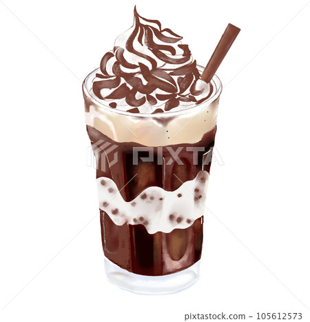 Realistic Watercolor Illustration Of Iced Mocha Realistic Watercolor Illustration Of Iced Mocha 105612573