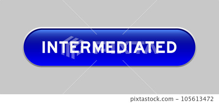 Blue color capsule shape button with word intermediated on gray background 105613472