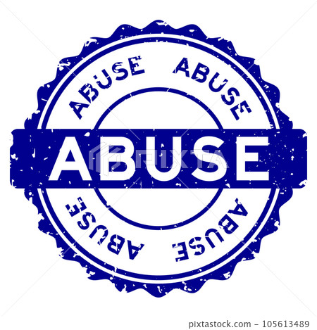 Grunge blue abuse word round rubber seal stamp on white background 105613489