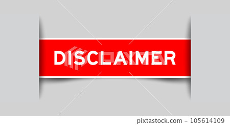 Red color square label sticker with word disclaimer that inserted in gray background Red color square label sticker with word disclaimer that inserted in gray background 105614109