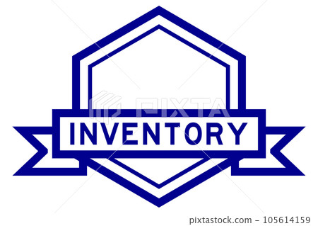 Vintage blue color hexagon label banner with word inventory on white background Vintage blue color hexagon label banner with word inventory on white background 105614159