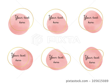Pink watercolor background and golden frame set. Decorative design material for text space. 105615089