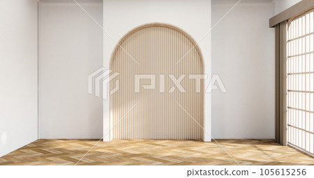 Modern japan style empty room decorated with white slat wall. 105615256