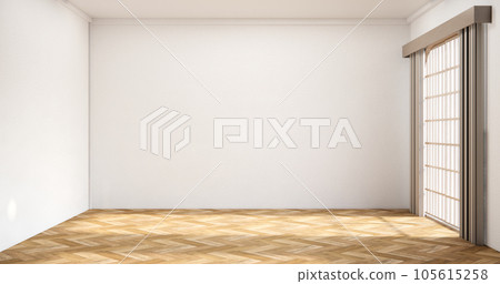 Modern japan style empty room decorated with white slat wall. Modern japan style empty room decorated with white slat wall. 105615258