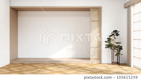 Modern japan style empty room decorated with white slat wall. Modern japan style empty room decorated with white slat wall. 105615259