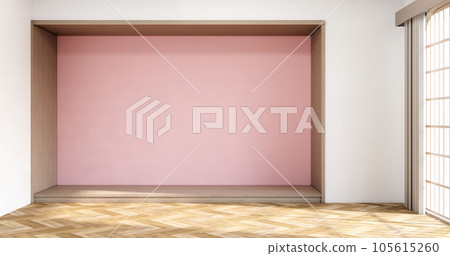 Modern japan style empty room decorated with white slat wall. Modern japan style empty room decorated with white slat wall. 105615260