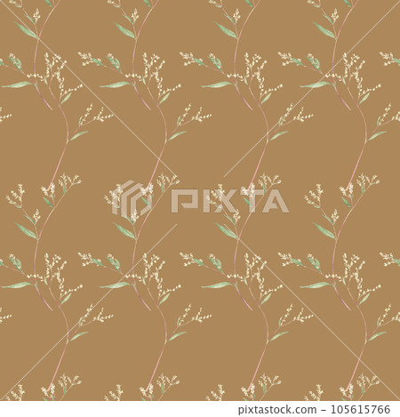 Seamless pattern of watercolor garden flowers on a colored background. Daisies, clematis flowers and small garden greens. For packaging, fabrics and wallpapers in a Victorian, floral style. Seamless pattern of watercolor garden flowers on a colored background. Daisies, clematis flowers and small garden greens. For packaging, fabrics and wallpapers in a Victorian, floral style. 105615766