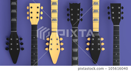 Set of fingerboard of electric acoustic guitar isolated on purple background. Set of fingerboard of electric acoustic guitar isolated on purple background. 105616040