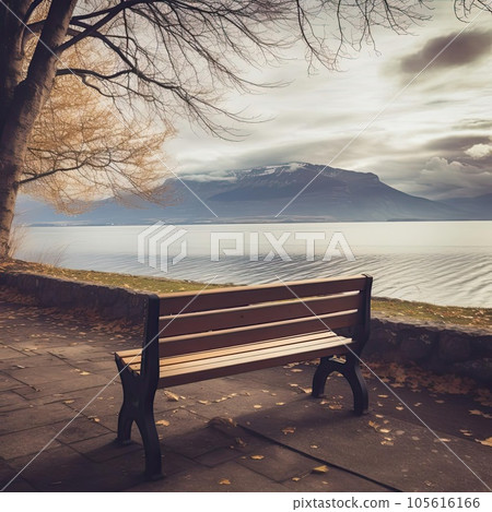 Bench on the shore of a lake Bench on the shore of a lake 105616166