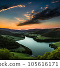 Sunset over a lake in the mountains - beautiful summer landscape 105616171
