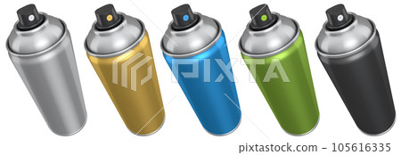 Set of cans of spray paint on white background. Spray bottle and dispenser 105616335