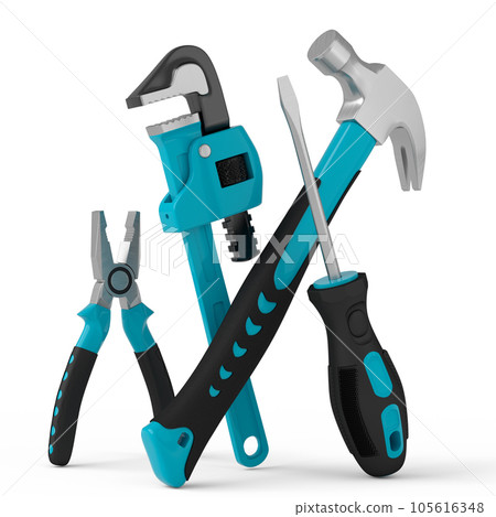 Top view of green construction tools for repair on white background Top view of green construction tools for repair on white background 105616348