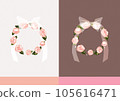 Lace ribbon and pink rose wreath 105616471