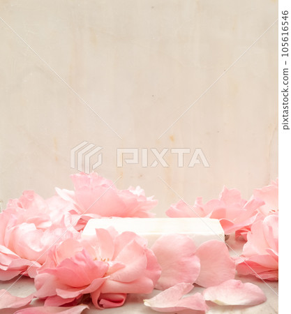 Cosmetic background with Rectangular marble podium and beautiful pink Cosmetic background with Rectangular marble podium and beautiful pink 105616546