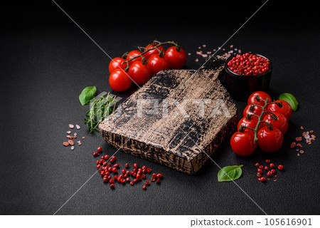 Ingredients for cooking cherry tomatoes, salt, spices and herbs Ingredients for cooking cherry tomatoes, salt, spices and herbs 105616901