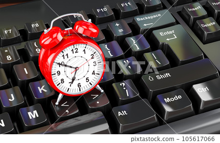 Alarm clock on computer keyboard concept, 3D rendering 105617066