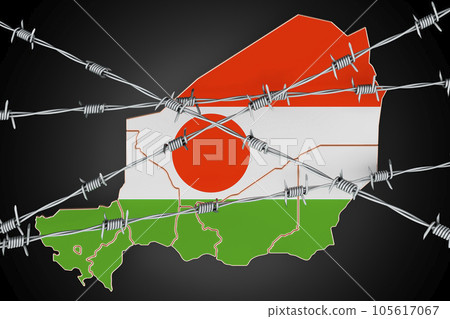 Map of republic of the Niger with barbed wire, 3D rendering 105617067