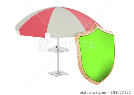 Beach umbrella with shield, 3D rendering 105617152