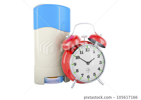 Solid Anti-Perspirant Deodorant, Deodorant Stick with alarm clock, 3D rendering 105617166