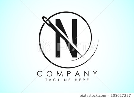 English alphabet with sewing needle and thread Icon. Tailoring logo design concept. 105617257