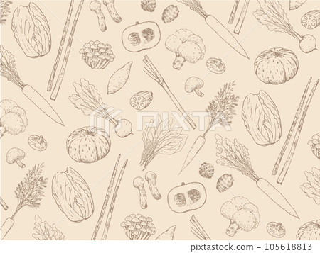 秋冬蔬菜手繪插畫背景鋼筆劃線稿 105618813